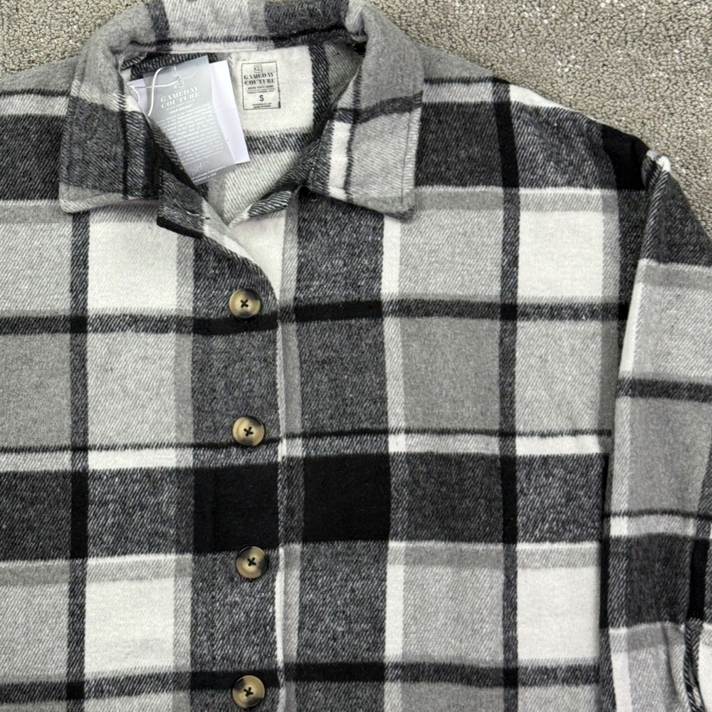 Gameday Couture Buffalo Bills Shacket Womens Small Grey Plaid Flannel Fan Sporty - Picture 2 of 8